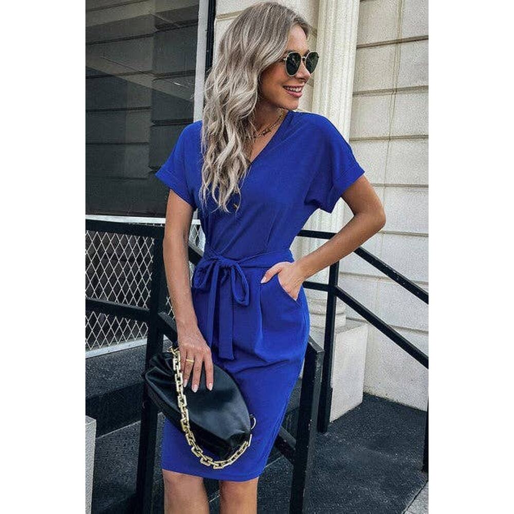 Solid Button Detail Cuffed Pocket Short Dress